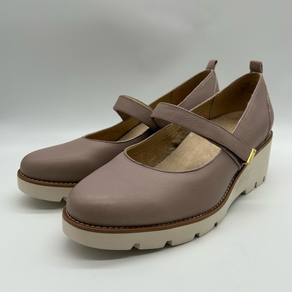 Vionic Alma Leather Mary Jane Wedge Shoes Taupe Wide W12 EU43 New With Box - Picture 5 of 12